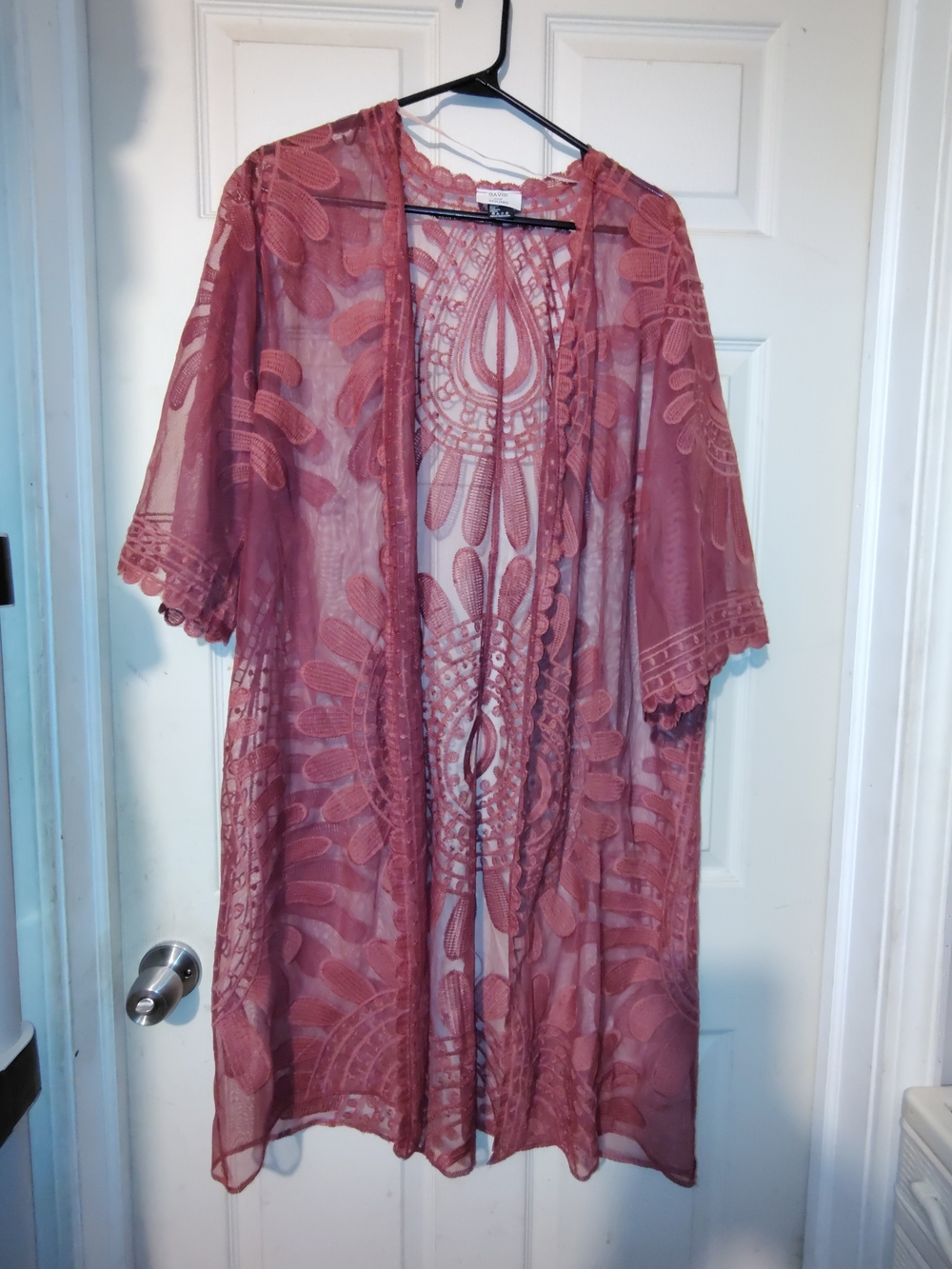 David and Young Sheer Lace Kimono Robe - Rose